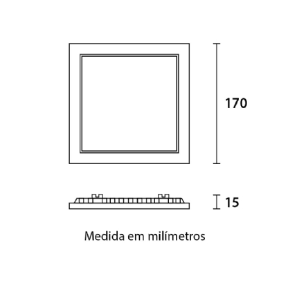 PAINEL LED EMBUTIR QUADRADO 12W BIVOLT LUZ BRANCA 6500K PRETO 17,0CM - BLUMENAU