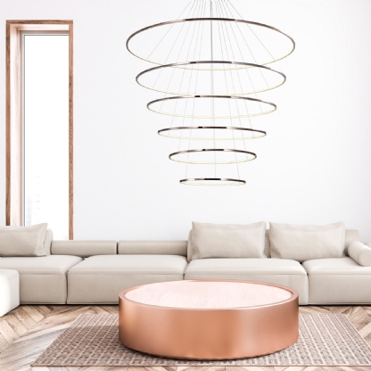 PENDENTE LED BENSON 209W LUZ AMARELA 3000K 20900LM ROSE 6 ANEL - HEVVY