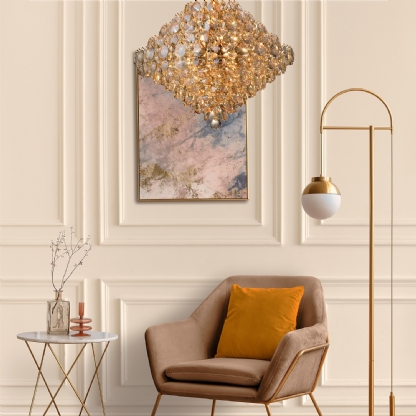 PENDENTE DIAMOND PARA 9 LAMPADAS G9 CRISTAL CABO 85CM DOURADO - HEVVY