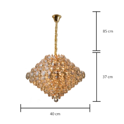 PENDENTE DIAMOND PARA 9 LAMPADAS G9 CRISTAL CABO 85CM DOURADO - HEVVY