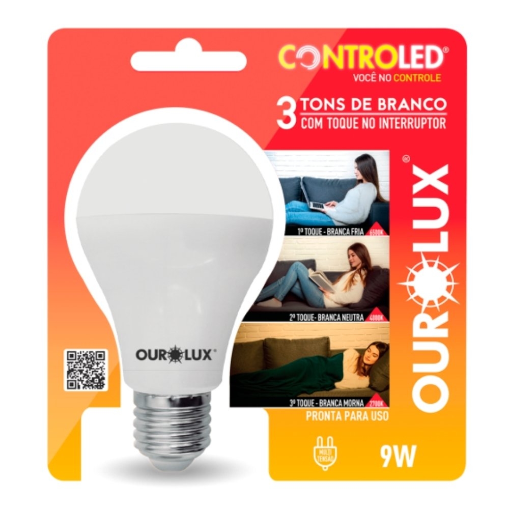 LAMPADA LED BULBO E27 9W BIVOLT 3 TONS DE BRANCO - OUROLUX