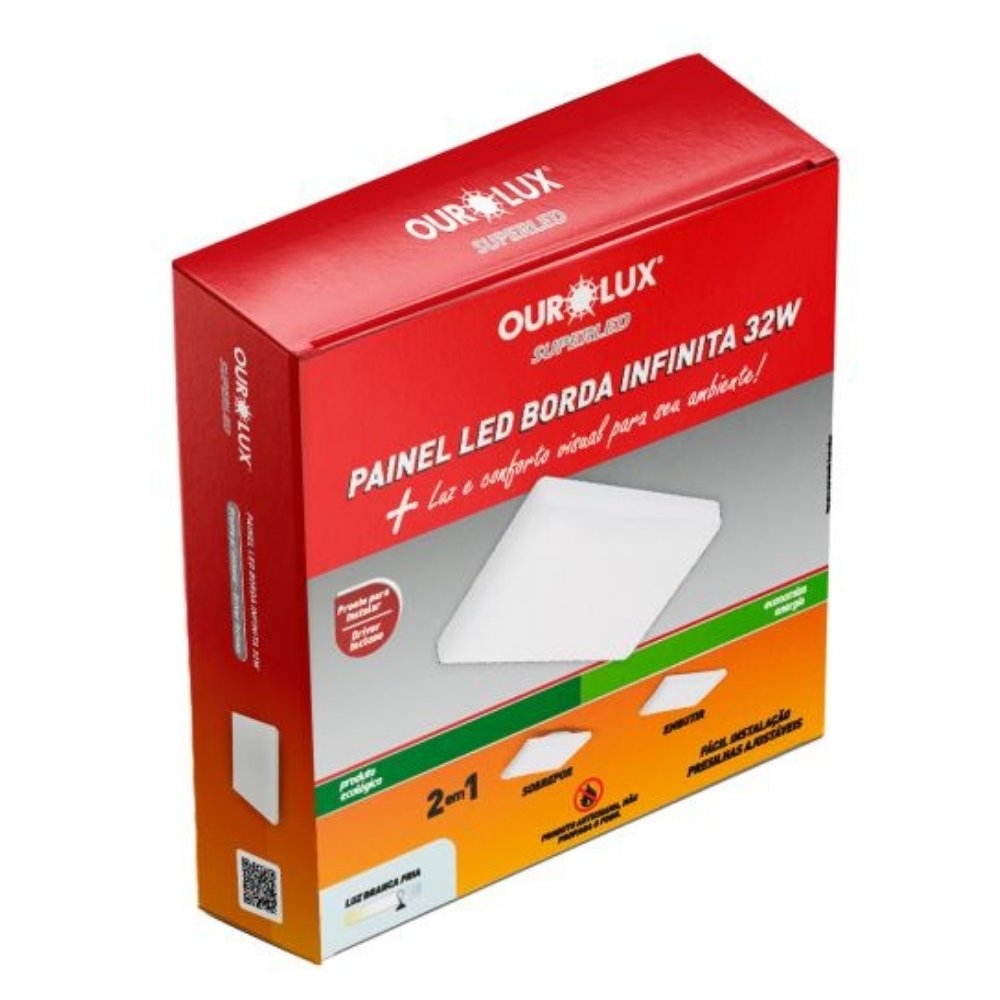 PAINEL LED BORDA INFINITA 32W BIVOLT LUZ AMARELA 2700K 3200LM QUADRADO - OUROLUX