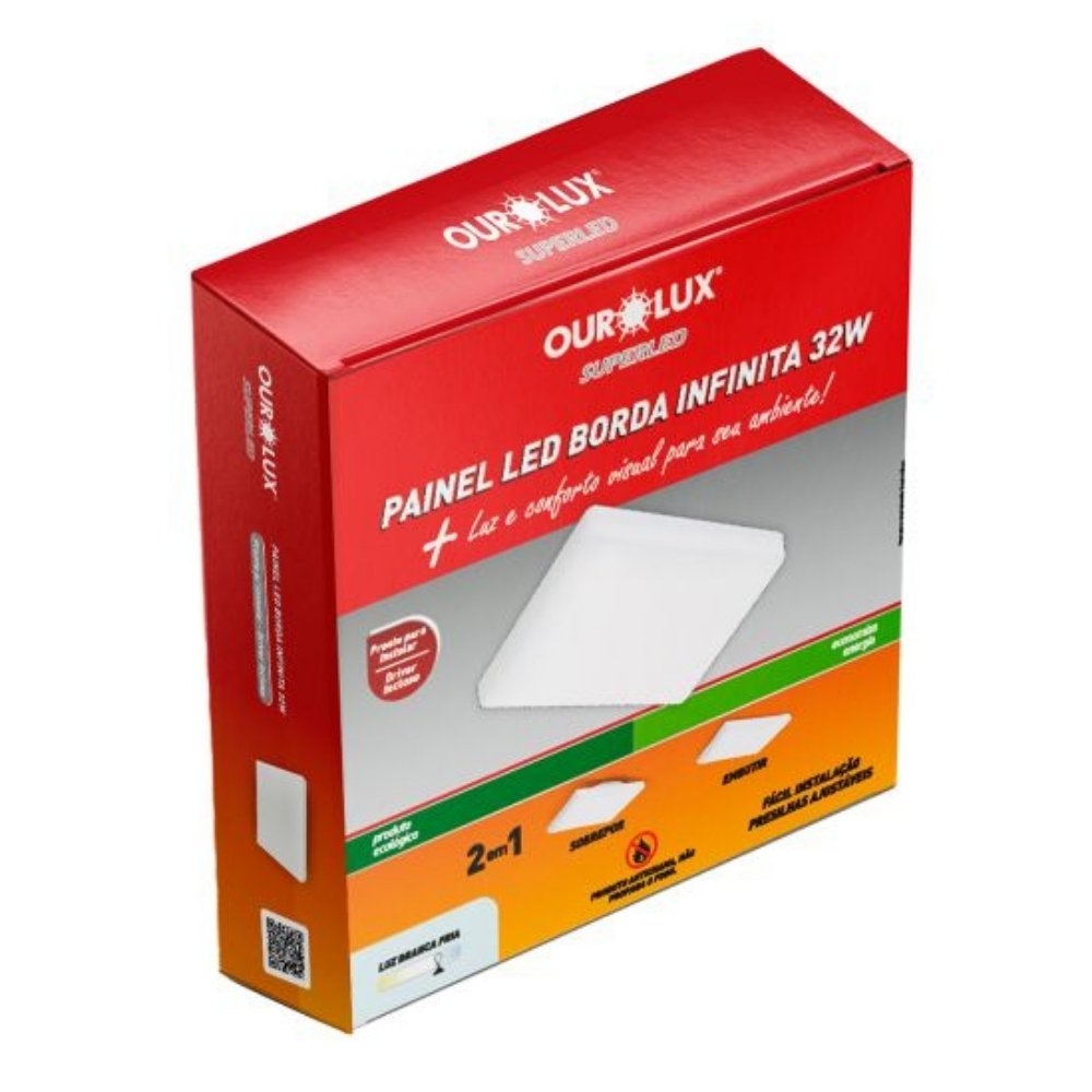 PAINEL LED BORDA INFINITA 32W BIVOLT LUZ NEUTRA 4000K 3200LM QUADRADO - OUROLUX