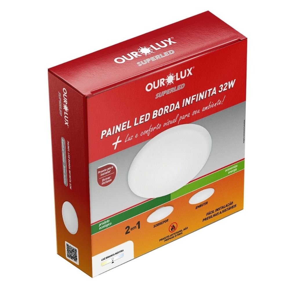 PAINEL LED BORDA INFINITA 32W BIVOLT LUZ NEUTRA 4000K 3200LM REDONDO - OUROLUX
