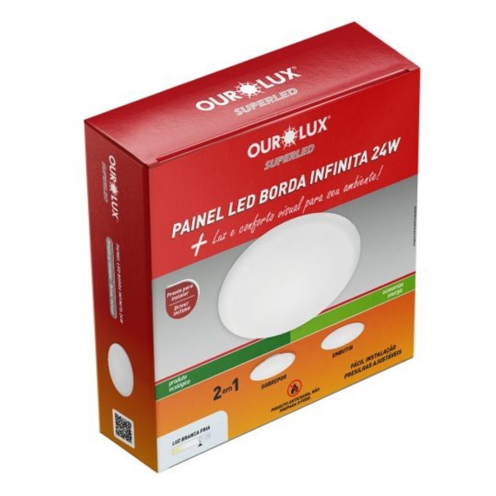 PAINEL LED BORDA INFINITA 24W BIVOLT LUZ NEUTRA 4000K 2400LM REDONDO - OUROLUX
