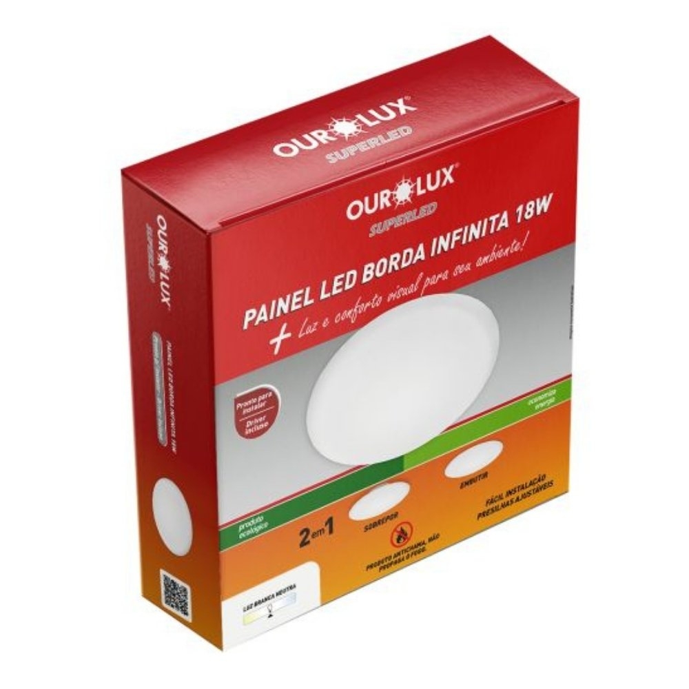 PAINEL LED BORDA INFINITA 18W BIVOLT LUZ NEUTRA 4000K 1700LM REDONDO - OUROLUX