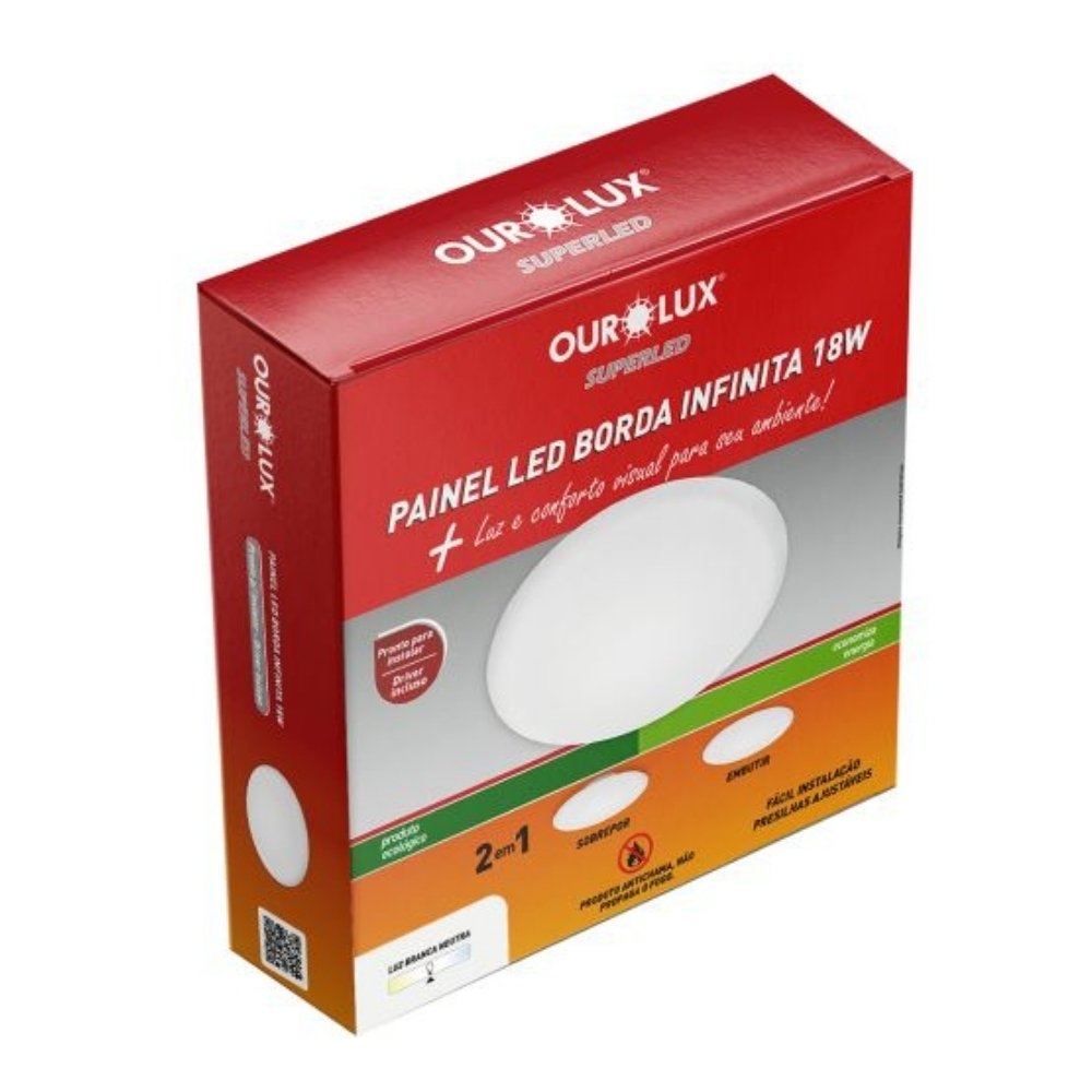 PAINEL LED BORDA INFINITA 18W BIVOLT LUZ AMARELA 2700K 1700LM REDONDO - OUROLUX