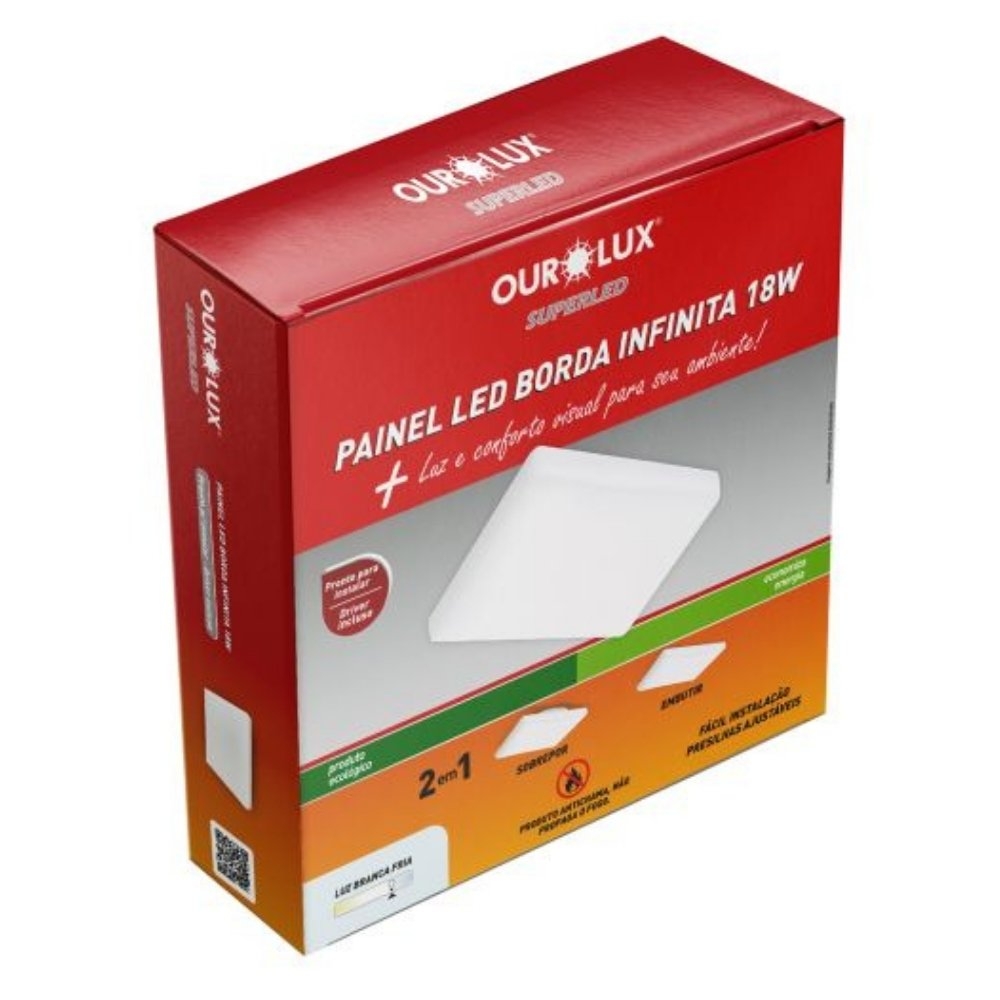 PAINEL LED BORDA INFINITA 18W BIVOLT LUZ NEUTRA 4000K 1700LM QUADRADO - OUROLUX