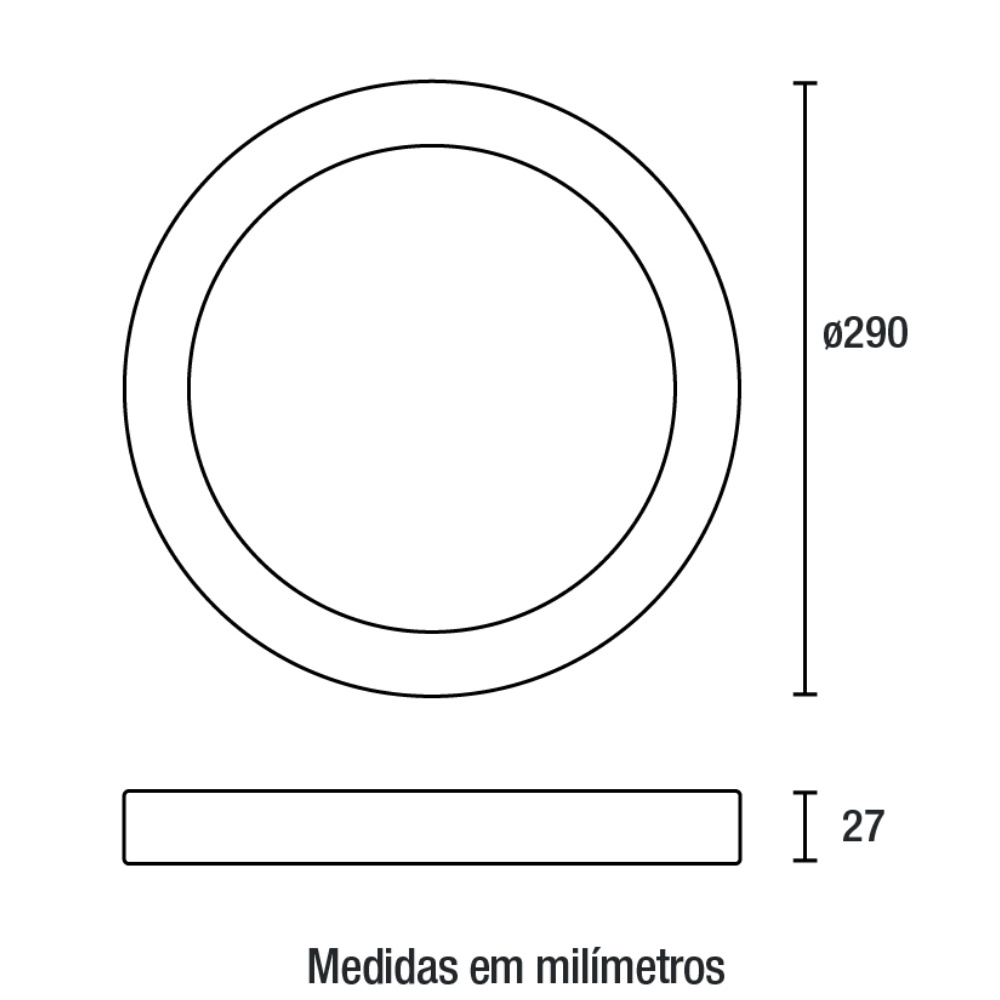 PAINEL LED SOBREPOR 24W BIVOLT 6500K 2160LM REDONDO PRETO 29CM - BLUEMNAU