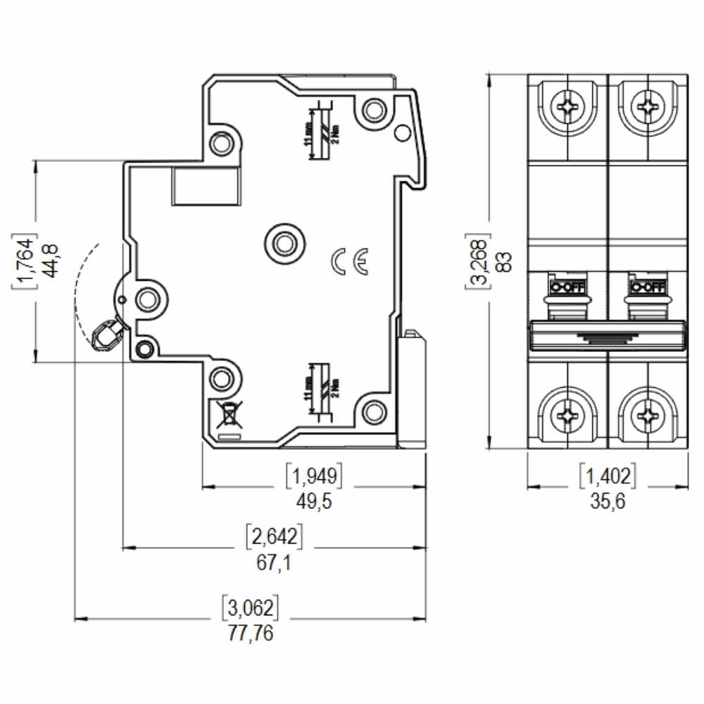 DISJUNTOR DIN 2 POLO 20A 3KA CURVA C - WEG