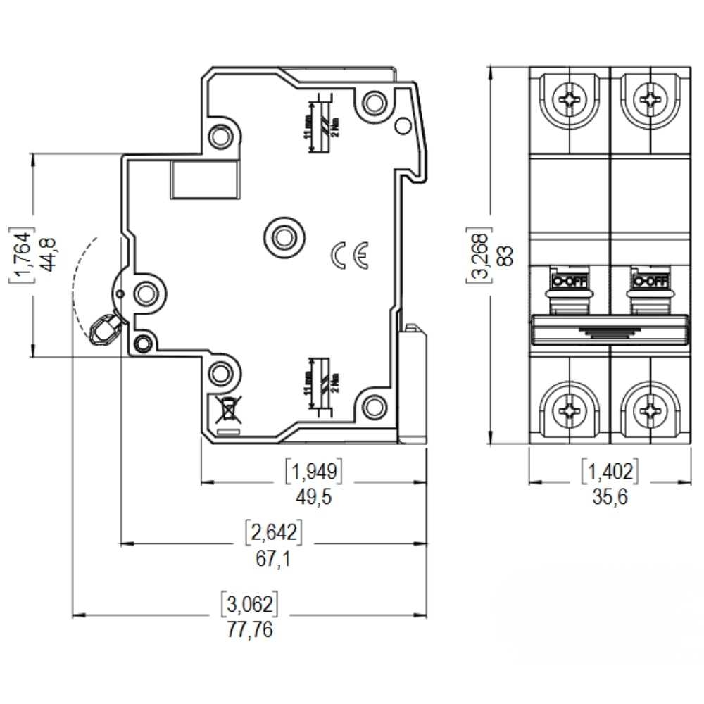 DISJUNTOR DIN 2 POLO 16A 3KA CURVA C - WEG