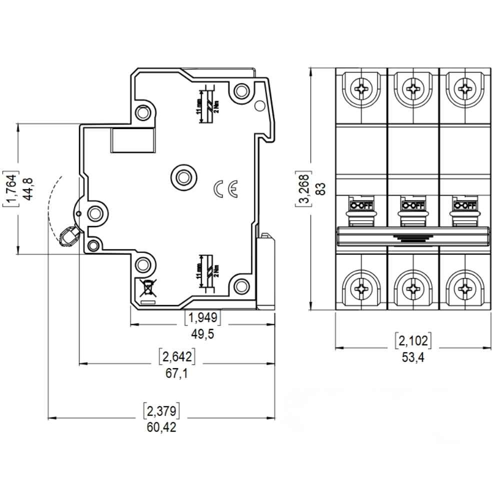 DISJUNTOR DIN 3 POLO 63A 5KA CURVA C - WEG