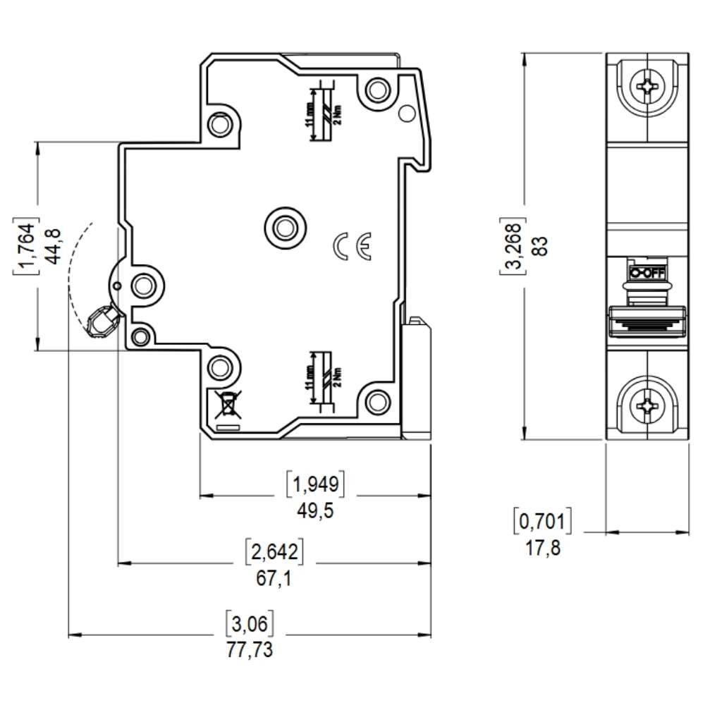 DISJUNTOR DIN 1 POLO 2A 3KA CURVA C - WEG