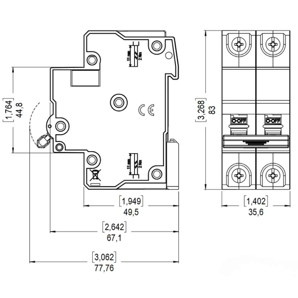 DISJUNTOR DIN 2 POLO 40A 3KA CURVA C - WEG