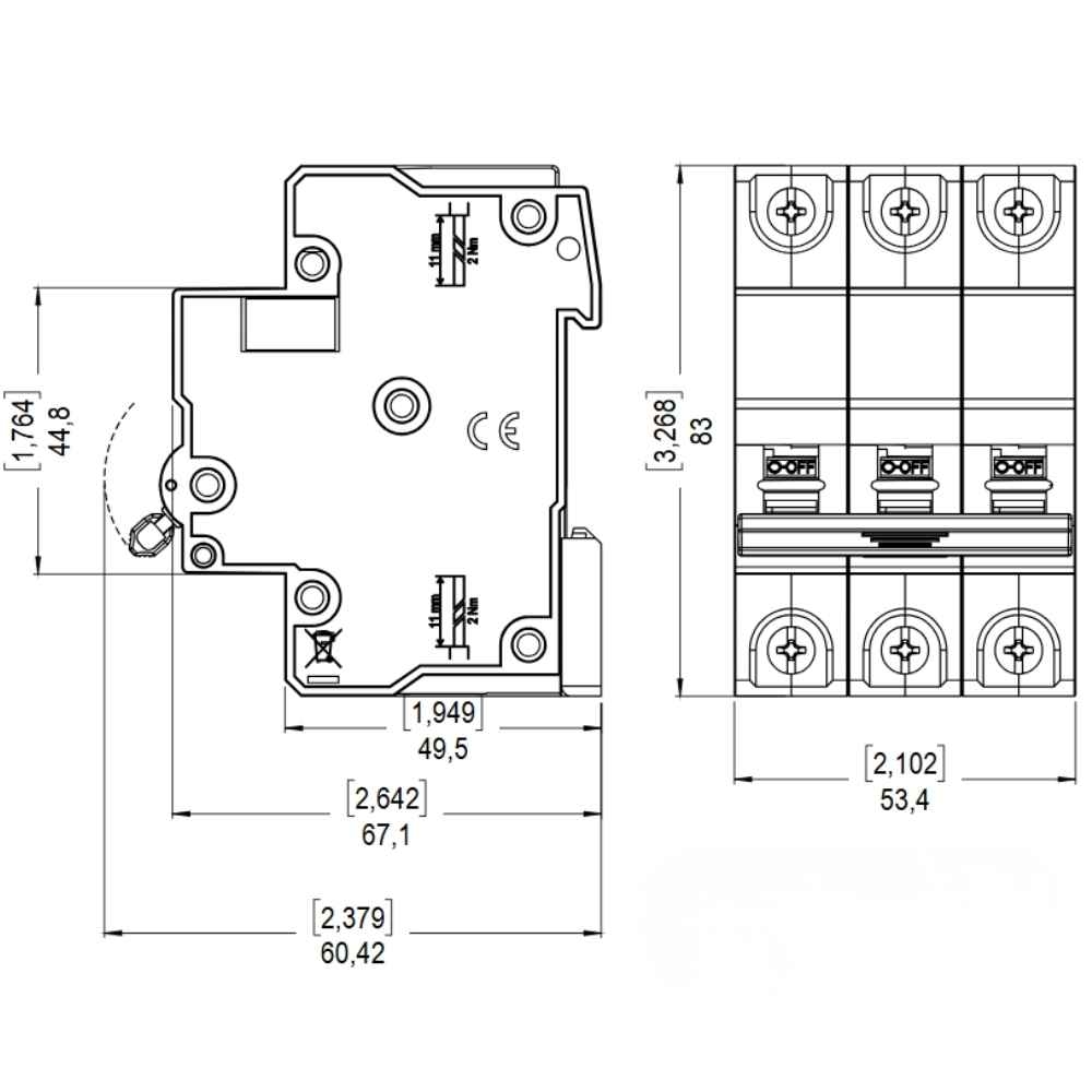 DISJUNTOR DIN 3 POLO 2A 3KA CURVA C - WEG