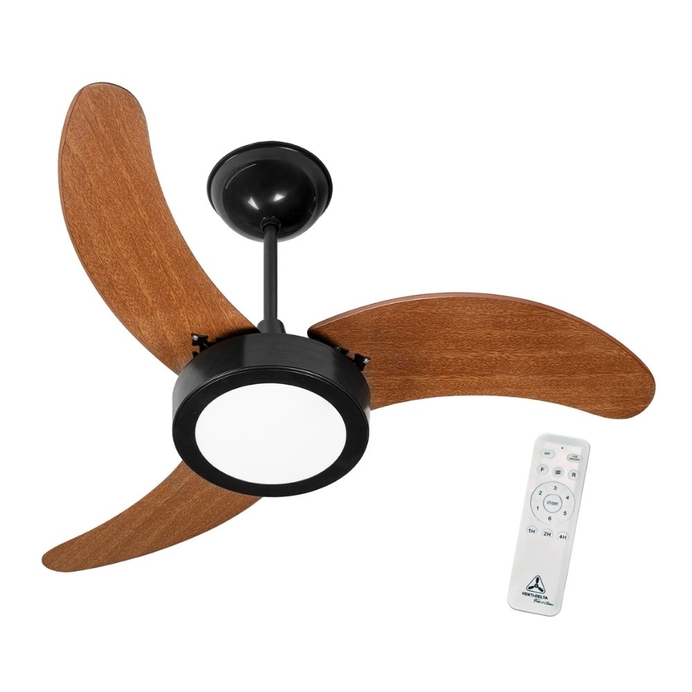 VENTILADOR INVERTER SUPER LED TETO 3 PAS 18W BIVOLT PRETO COM CONTROLE - VENTI-DELTA