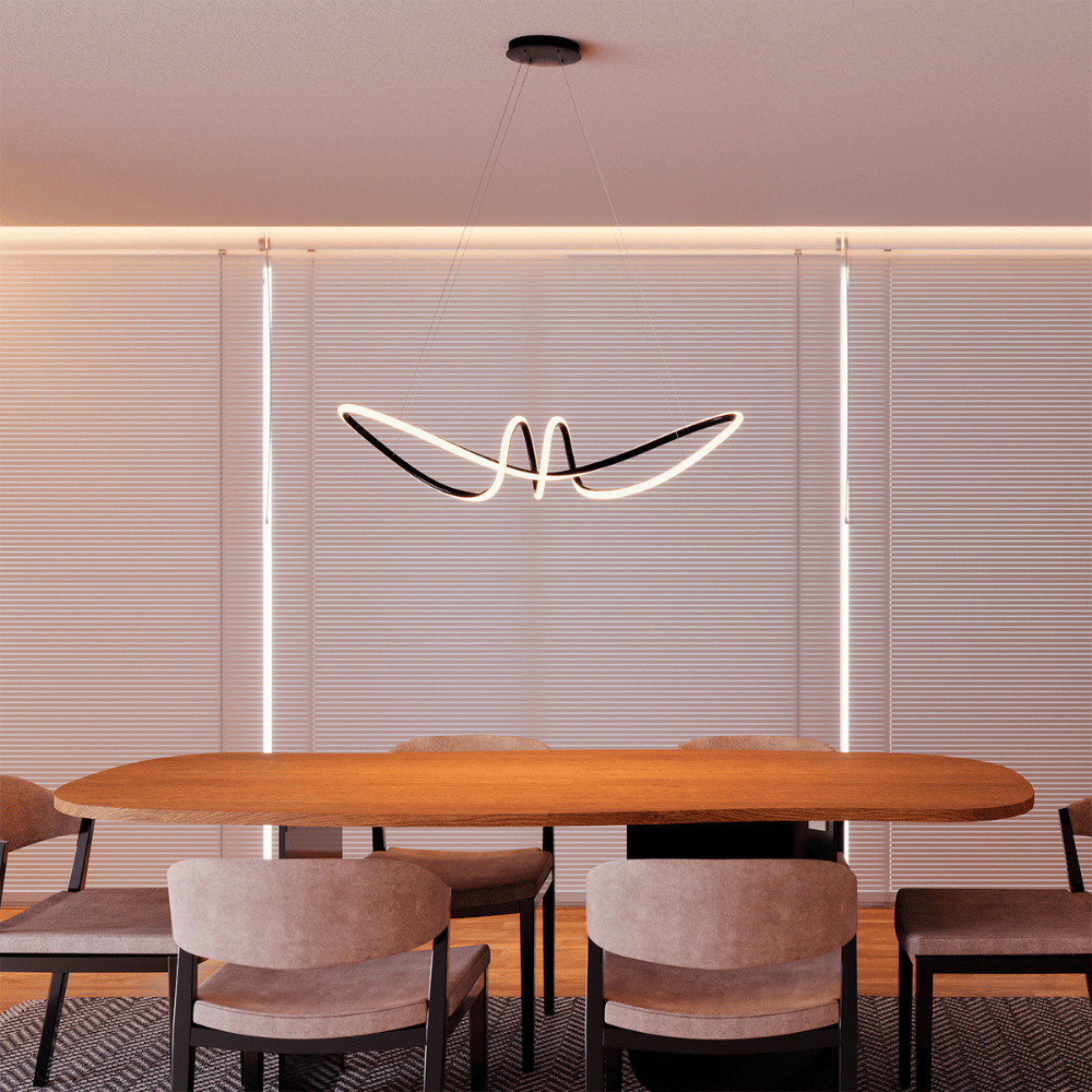 Pendente LED Horizon Manila 60W Luz Amarela 3000K 4800LM Preto - Hevvy