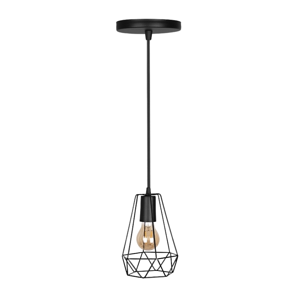 PENDENTE ARAMADO MUMBAI PARA 1 LAMPADA E27 BIVOLT PRETO 24 CM - KIN LIGHT