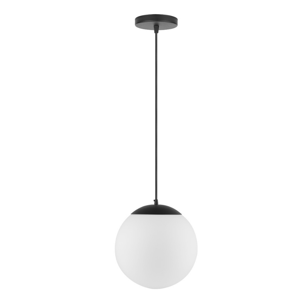PENDENTE ASTANA PARA 1 LAMPADA E27 PRETO GLOBO BRANCO FOSCO 20 CM - KIN LIGHT