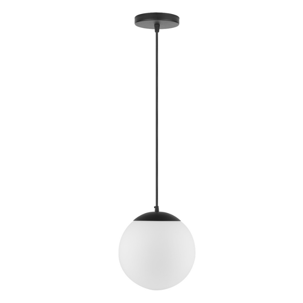 PENDENTE ASTANA PARA 1 LAMPADA E27 PRETO GLOBO BRANCO FOSCO 25 CM - KIN LIGHT