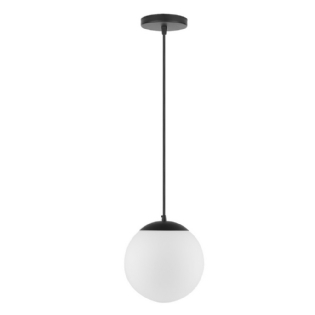 PENDENTE ASTANA PARA 1 LAMPADA E27 PRETO GLOBO BRANCO FOSCO 25 CM - KIN LIGHT