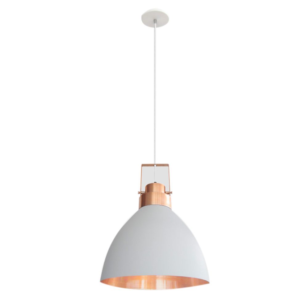PENDENTE AVEIRO METAL PARA 1 LAMPADA E27 100W BRANCO E COBRE - KIN LIGHT