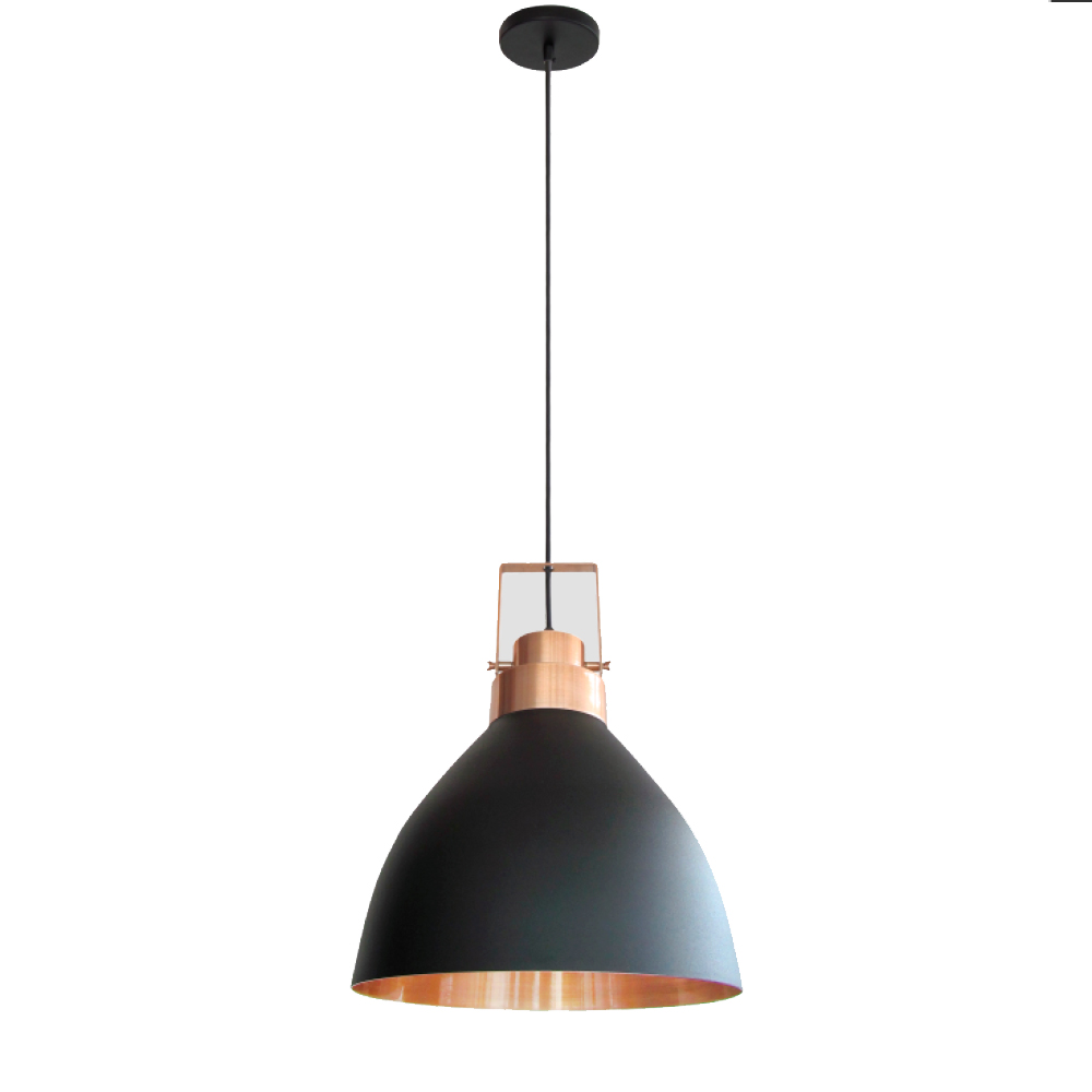Pendente Aveiro Metal para 1 Lampada E27 Preto e Cobre - Kin Light