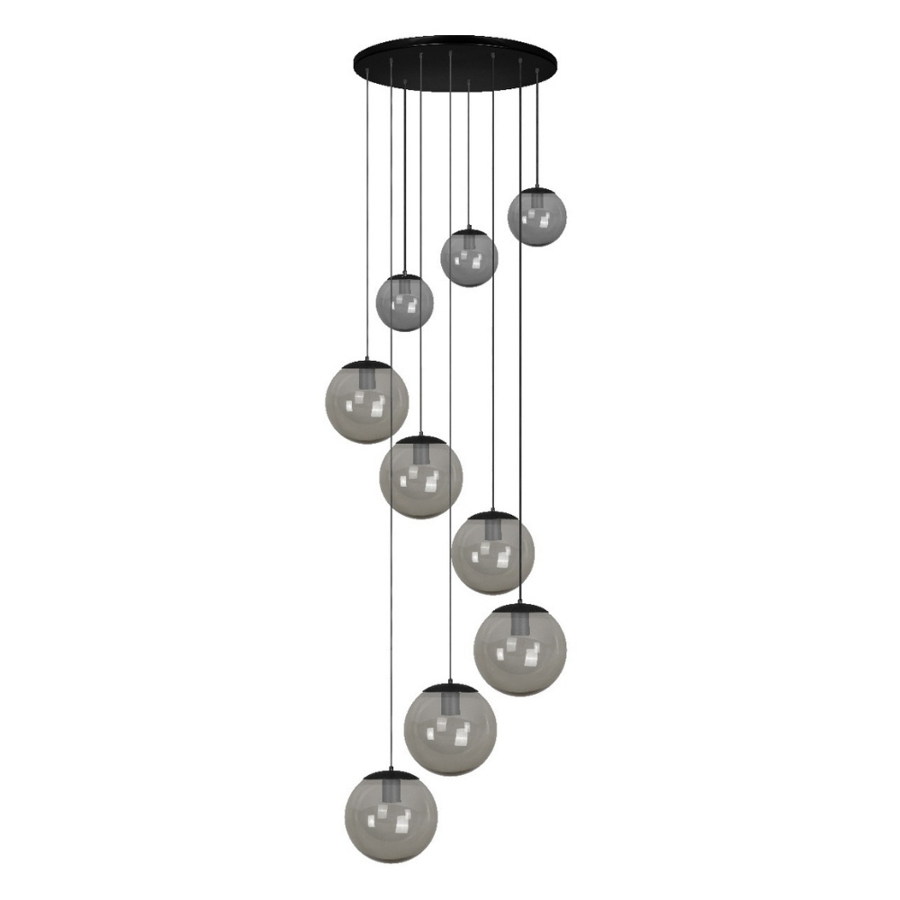 PENDENTE CATAR BOLA FUME PARA 9 LAMPADA E27 PRETO 3 METRO - KIN LIGHT