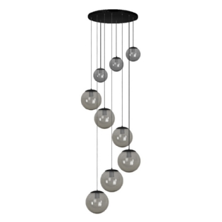 PENDENTE CATAR BOLA FUME PARA 9 LAMPADA E27 PRETO 3 METRO - KIN LIGHT