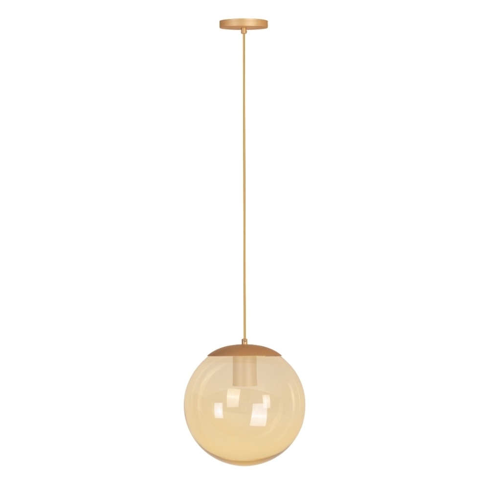 PENDENTE CATAR PARA 1 LAMPADA E27 DOURADO CHP COM GLOBO AMBAR 25CM - KIN LIGHT