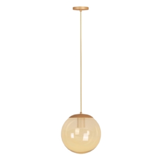 PENDENTE CATAR PARA 1 LAMPADA E27 DOURADO CHP COM GLOBO AMBAR 25CM - KIN LIGHT