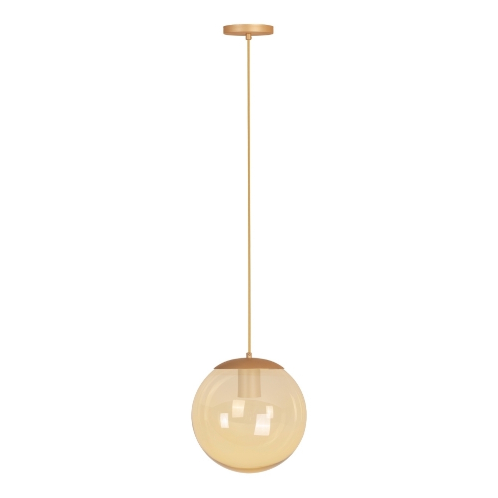 PENDENTE CATAR PARA 1 LAMPADA E27 DOURADO CHP COM GLOBO AMBAR 20CM - KIN LIGHT