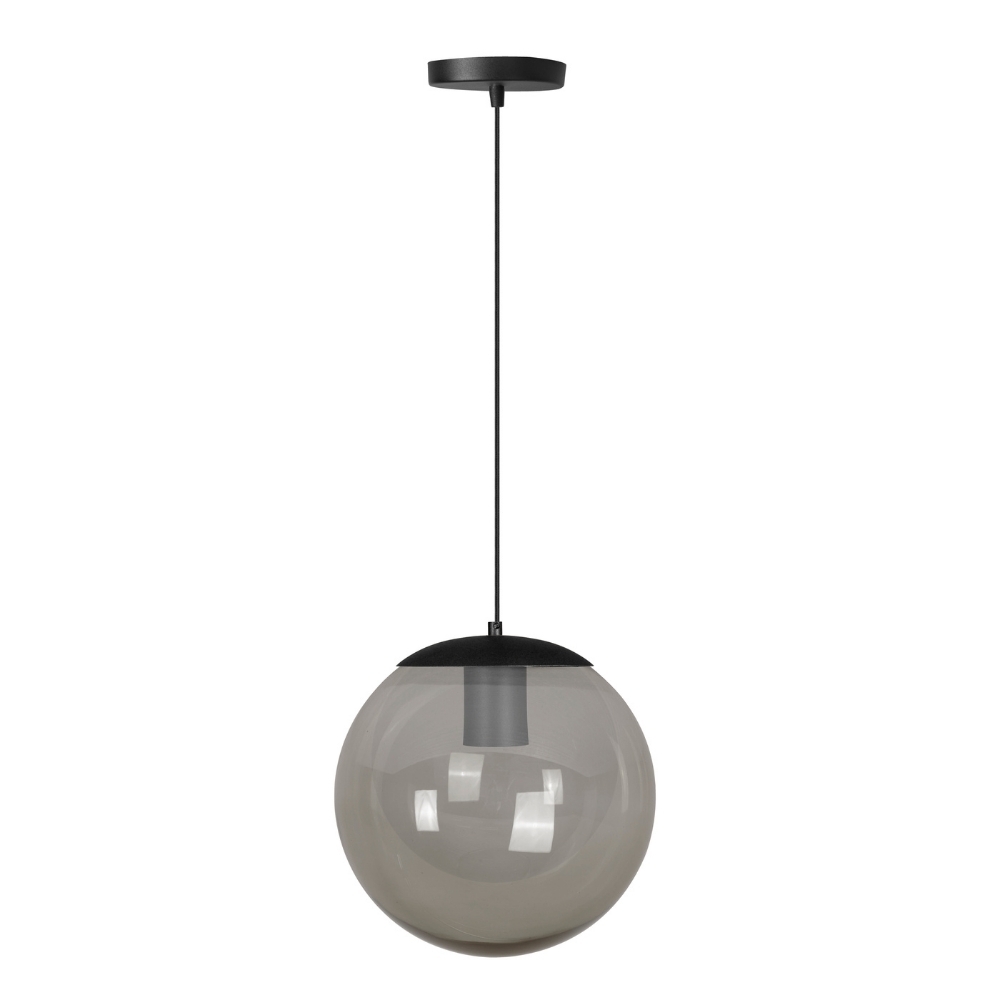PENDENTE CATAR PARA 1 LAMPADA E27 PRETO COM GLOBO FUME 30CM - KIN LIGHT
