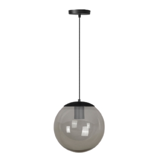 PENDENTE CATAR PARA 1 LAMPADA E27 PRETO COM GLOBO FUME 30CM - KIN LIGHT