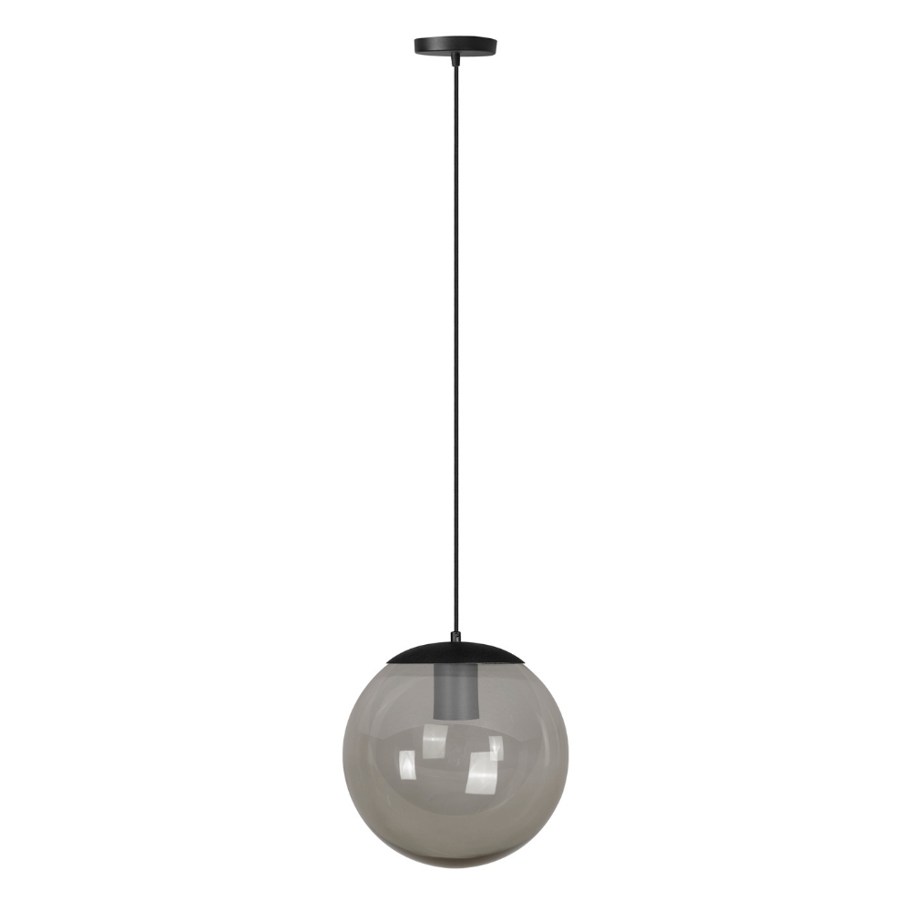 PENDENTE CATAR PARA 1 LAMPADA E27 PRETO COM GLOBO FUME 25CM - KIN LIGHT