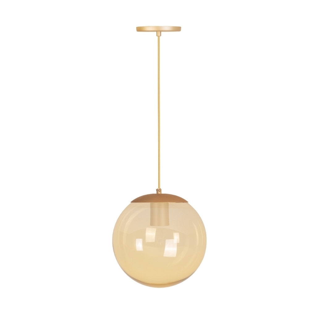 PENDENTE CATAR PARA 1 LAMPADA E27 DOURADO CHP COM GLOBO AMBAR 30CM - KIN LIGHT
