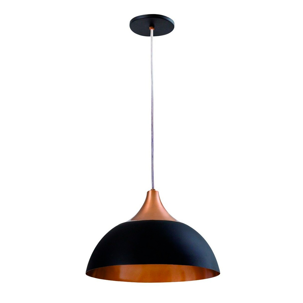 Pendente Cuba Aluminio para 1 Lampada E27 Preto e Cobre - Kin Light