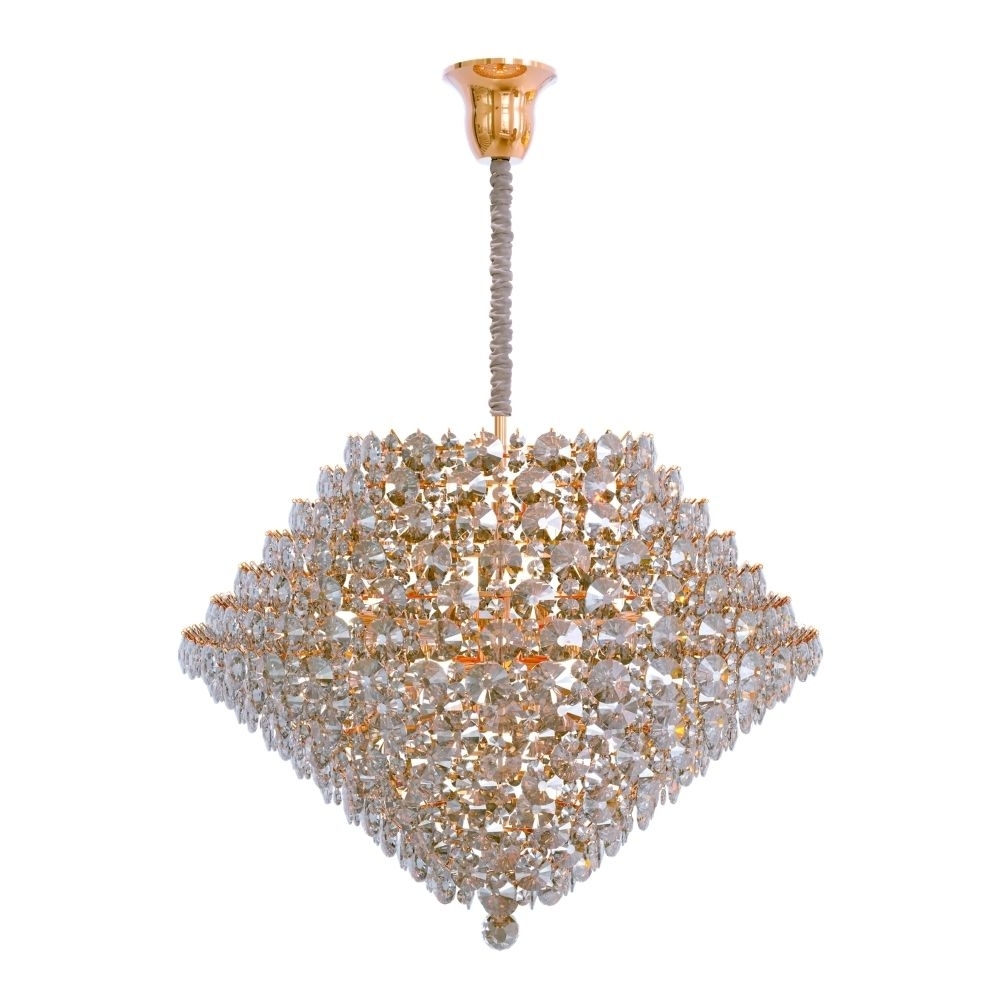 PENDENTE DIAMOND PARA 17 LAMPADA G9 CRISTAL CABO 85CM DOURADO CRISTAL - HEVVY