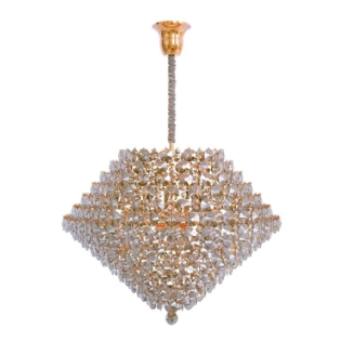 PENDENTE DIAMOND PARA 17 LAMPADA G9 CRISTAL CABO 85CM DOURADO CRISTAL - HEVVY