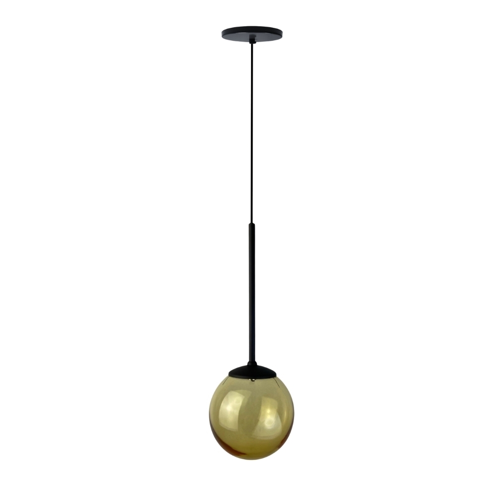 PENDENTE JABUTICABA PARA 1 LAMPADA G9 PRETO VIDRO AMBAR - TY ILUMINACAO