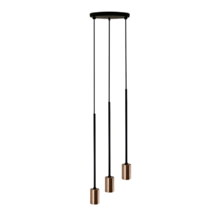 PENDENTE KIT SUSPENSAO HASTLONGA PARA 3 LAMPADA E27 ALUMINIO PRETO COBRE - TY ILUMINACAO