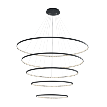 PENDENTE LED MILANO 157W LUZ AMARELA 3000K 15700LM PRETO 5 ANEIS - HEVVY
