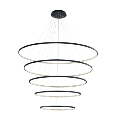PENDENTE LED MILANO 157W LUZ AMARELA 3000K 15700LM PRETO 5 ANEIS - HEVVY