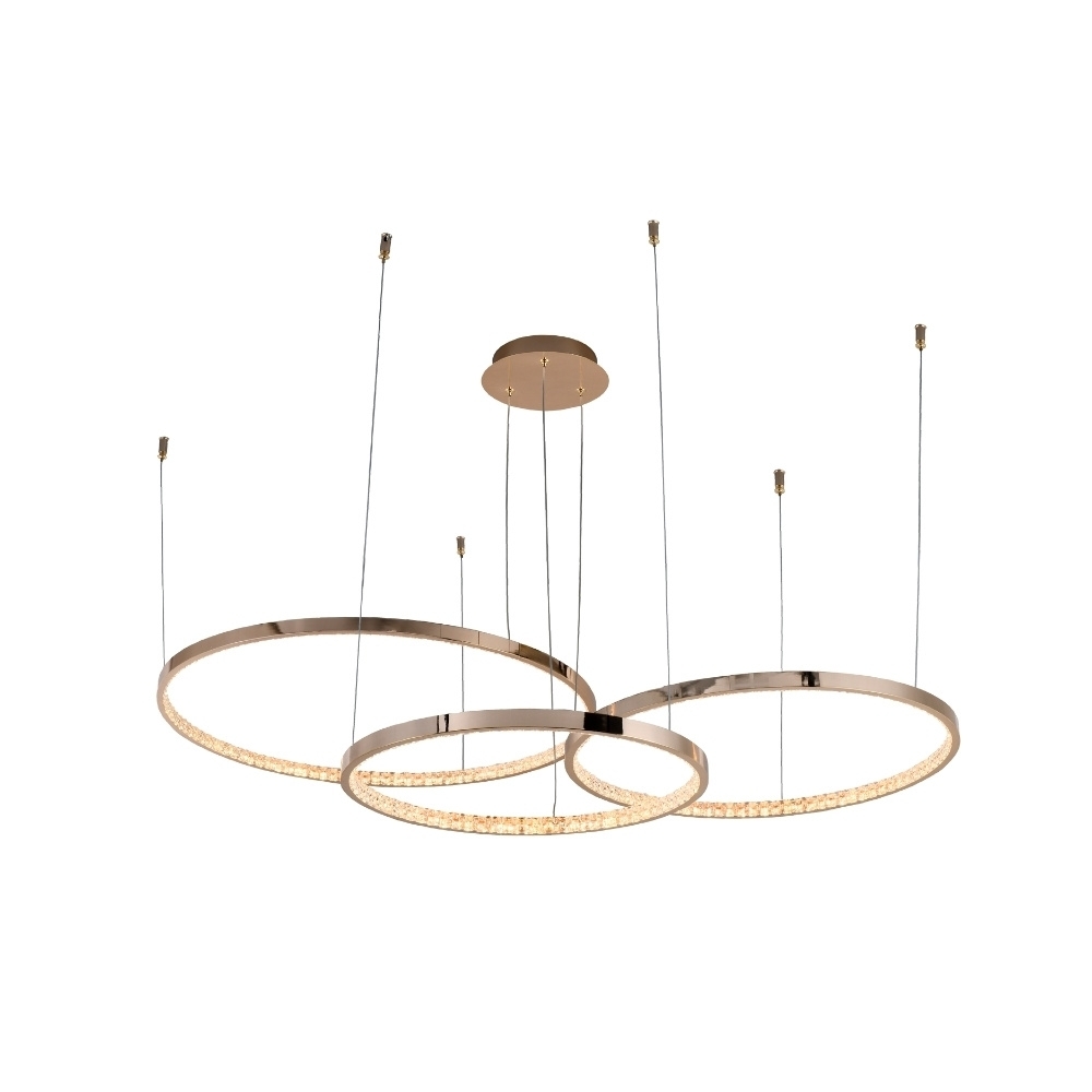 PENDENTE LED MILANO 48W LUZ AMARELA 3000K 5800LM DOURADO 3 ANEIS - HEVVY