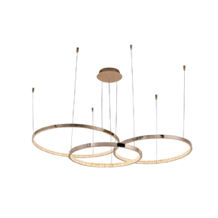 PENDENTE LED MILANO 48W LUZ AMARELA 3000K 5800LM DOURADO 3 ANEIS - HEVVY