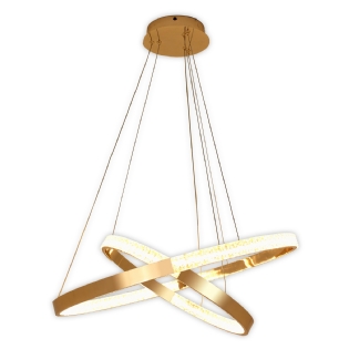 PENDENTE LED ROMA 50W LUZ AMARELA 3000K 5000LM DOURADO 2 ANEIS - HEVVY