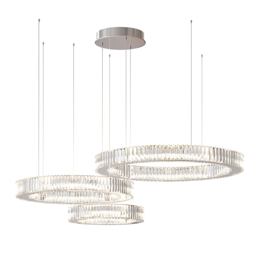 PENDENTE LED SINTONIA 97W LUZ AMARELA 3000K CRISTAL 3 ANEIS - HEVVY