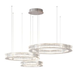 PENDENTE LED SINTONIA 97W LUZ AMARELA 3000K CRISTAL 3 ANEIS - HEVVY