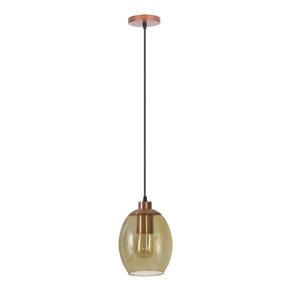 PENDENTE MASCATE VIDRO AMBAR PARA 1 LAMPADA E27 CRISTAL - KIN LIGHT