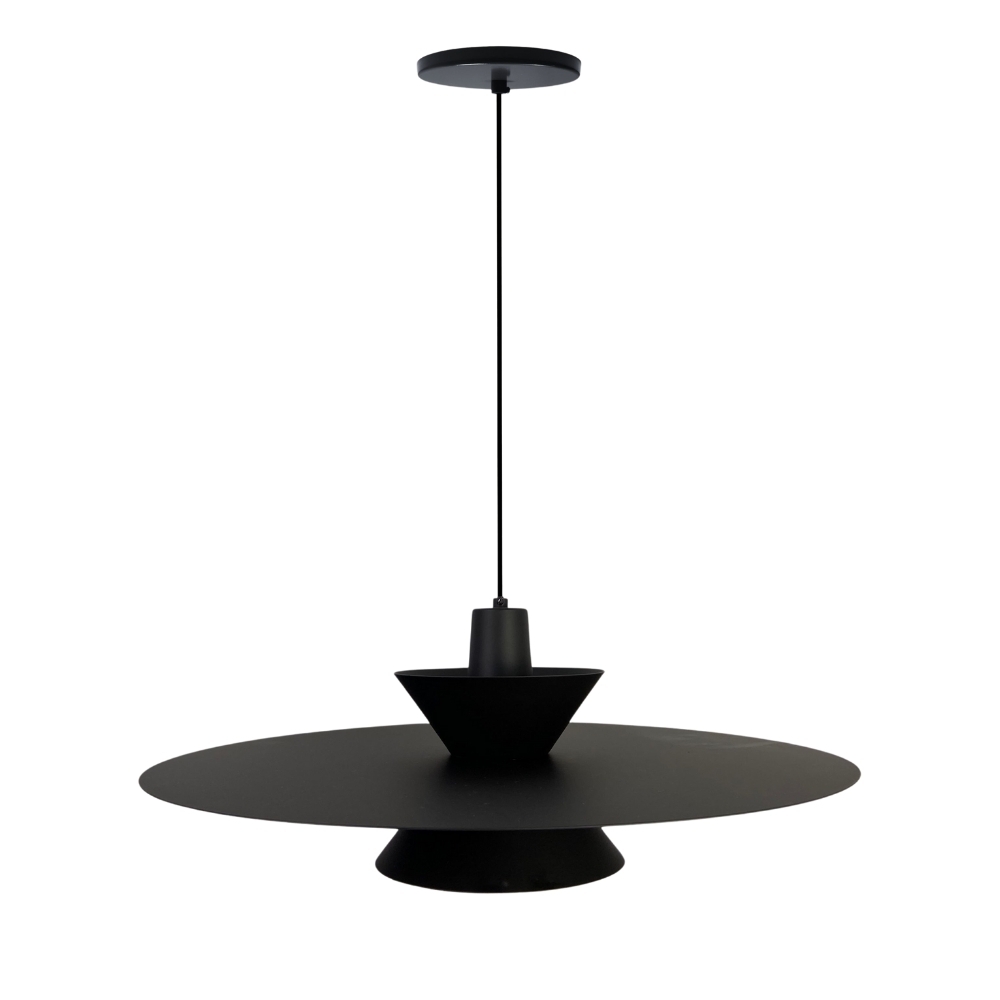 PENDENTE SATURNO PARA 1 LAMPADA E27 GOLD PRETO COM HASTE - TY ILUMINACAO